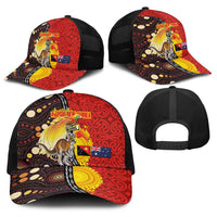 Australia and Papua New Guinea Together Baseball Net Cap Bird-of-paradise and Kangaroo with Oro Tapa and Aboriginal Art Motifs LT03 - Polynesian Pride