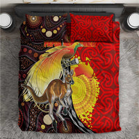 Australia and Papua New Guinea Together Bedding Set Bird-of-paradise and Kangaroo with Oro Tapa and Aboriginal Art Motifs LT03 Black - Polynesian Pride