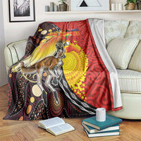 Australia and Papua New Guinea Together Blanket Bird-of-paradise and Kangaroo with Oro Tapa and Aboriginal Art Motifs LT03 Black - Polynesian Pride