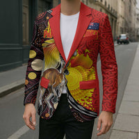 Australia and Papua New Guinea Together Blazer Bird-of-paradise and Kangaroo with Oro Tapa and Aboriginal Art Motifs LT03 - Polynesian Pride