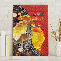 Australia and Papua New Guinea Together Canvas Wall Art Bird-of-paradise and Kangaroo with Oro Tapa and Aboriginal Art Motifs LT03 Without Frame Black - Polynesian Pride