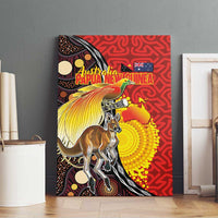 Australia and Papua New Guinea Together Canvas Wall Art Bird-of-paradise and Kangaroo with Oro Tapa and Aboriginal Art Motifs LT03 - Polynesian Pride