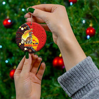 Australia and Papua New Guinea Together Ceramic Ornament Bird-of-paradise and Kangaroo with Oro Tapa and Aboriginal Art Motifs LT03 - Polynesian Pride