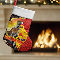 Australia and Papua New Guinea Together Christmas Stocking Bird-of-paradise and Kangaroo with Oro Tapa and Aboriginal Art Motifs LT03 Set of 2 Black - Polynesian Pride