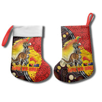 Australia and Papua New Guinea Together Christmas Stocking Bird-of-paradise and Kangaroo with Oro Tapa and Aboriginal Art Motifs LT03 - Polynesian Pride