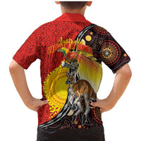 Australia and Papua New Guinea Together Family Matching Mermaid Dress and Hawaiian Shirt Bird-of-paradise and Kangaroo with Oro Tapa and Aboriginal Art Motifs LT03 - Polynesian Pride