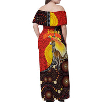 Australia and Papua New Guinea Together Family Matching Off Shoulder Maxi Dress and Hawaiian Shirt Bird-of-paradise and Kangaroo with Oro Tapa and Aboriginal Art Motifs LT03 - Polynesian Pride