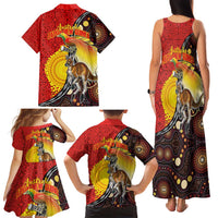 Australia and Papua New Guinea Together Family Matching Tank Maxi Dress and Hawaiian Shirt Bird-of-paradise and Kangaroo with Oro Tapa and Aboriginal Art Motifs LT03 - Polynesian Pride