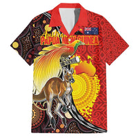 Australia and Papua New Guinea Together Hawaiian Shirt Bird-of-paradise and Kangaroo with Oro Tapa and Aboriginal Art Motifs LT03 Black - Polynesian Pride