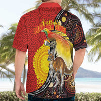 Australia and Papua New Guinea Together Hawaiian Shirt Bird-of-paradise and Kangaroo with Oro Tapa and Aboriginal Art Motifs LT03 - Polynesian Pride