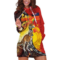 Australia and Papua New Guinea Together Hoodie Dress Bird-of-paradise and Kangaroo with Oro Tapa and Aboriginal Art Motifs LT03 Black - Polynesian Pride