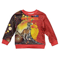 Australia and Papua New Guinea Together Kid Ugly Christmas Sweater Bird-of-paradise and Kangaroo with Oro Tapa and Aboriginal Art Motifs LT03 Kid Black - Polynesian Pride