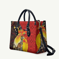 Australia and Papua New Guinea Together Leather Bag Bird-of-paradise and Kangaroo with Oro Tapa and Aboriginal Art Motifs LT03 Black - Polynesian Pride