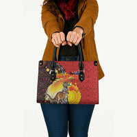 Australia and Papua New Guinea Together Leather Bag Bird-of-paradise and Kangaroo with Oro Tapa and Aboriginal Art Motifs LT03 - Polynesian Pride