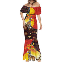 Australia and Papua New Guinea Together Mermaid Dress Bird-of-paradise and Kangaroo with Oro Tapa and Aboriginal Art Motifs LT03 - Polynesian Pride