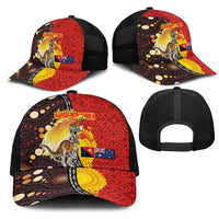 Australia and Papua New Guinea Together Mesh Trucker Cap Bird-of-paradise and Kangaroo with Oro Tapa and Aboriginal Art Motifs LT03 - Polynesian Pride