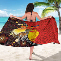 Australia and Papua New Guinea Together Sarong Bird-of-paradise and Kangaroo with Oro Tapa and Aboriginal Art Motifs LT03 - Polynesian Pride