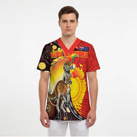 Australia and Papua New Guinea Together Scrub Top Bird-of-paradise and Kangaroo with Oro Tapa and Aboriginal Art Motifs LT03 - Polynesian Pride