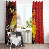 Australia and Papua New Guinea Together Window Curtain Bird-of-paradise and Kangaroo with Oro Tapa and Aboriginal Art Motifs LT03 - Polynesian Pride