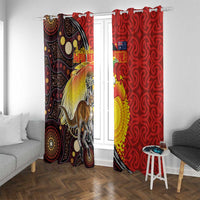 Australia and Papua New Guinea Together Window Curtain Bird-of-paradise and Kangaroo with Oro Tapa and Aboriginal Art Motifs LT03 With Grommets Black - Polynesian Pride