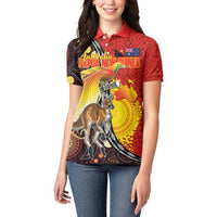 Australia and Papua New Guinea Together Women Polo Shirt Bird-of-paradise and Kangaroo with Oro Tapa and Aboriginal Art Motifs LT03 - Polynesian Pride