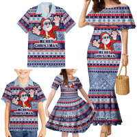 Fiji Christmas Family Matching Mermaid Dress and Hawaiian Shirt Fijian Santa and Coat of Arms Mix Tapa Pattern Striped Style LT03 - Polynesian Pride