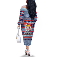 Fiji Christmas Family Matching Off Shoulder Long Sleeve Dress and Hawaiian Shirt Fijian Santa and Coat of Arms Mix Tapa Pattern Striped Style LT03 - Polynesian Pride