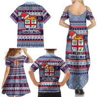Fiji Christmas Family Matching Summer Maxi Dress and Hawaiian Shirt Fijian Santa and Coat of Arms Mix Tapa Pattern Striped Style LT03 - Polynesian Pride