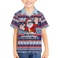 Fiji Christmas Hawaiian Shirt Fijian Santa and Coat of Arms Mix Tapa Pattern Striped Style LT03 - Polynesian Pride