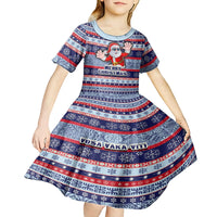 Fiji Christmas Kid Short Sleeve Dress Fijian Santa and Coat of Arms Mix Tapa Pattern Striped Style LT03 - Polynesian Pride