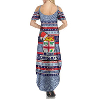 Fiji Christmas Summer Maxi Dress Fijian Santa and Coat of Arms Mix Tapa Pattern Striped Style LT03 - Polynesian Pride