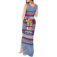 Fiji Christmas Tank Maxi Dress Fijian Santa and Coat of Arms Mix Tapa Pattern Striped Style LT03 - Polynesian Pride