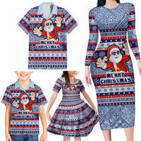 Custom Fiji Christmas Family Matching Long Sleeve Bodycon Dress and Hawaiian Shirt Fijian Santa and Coat of Arms Mix Tapa Pattern Striped Style LT03 - Polynesian Pride