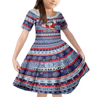 Custom Fiji Christmas Family Matching Mermaid Dress and Hawaiian Shirt Fijian Santa and Coat of Arms Mix Tapa Pattern Striped Style LT03 Daughter's Dress Blue - Polynesian Pride