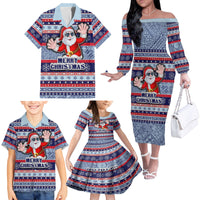 Custom Fiji Christmas Family Matching Off Shoulder Long Sleeve Dress and Hawaiian Shirt Fijian Santa and Coat of Arms Mix Tapa Pattern Striped Style LT03 - Polynesian Pride