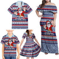 Custom Fiji Christmas Family Matching Off Shoulder Maxi Dress and Hawaiian Shirt Fijian Santa and Coat of Arms Mix Tapa Pattern Striped Style LT03 - Polynesian Pride