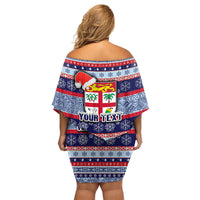 Custom Fiji Christmas Family Matching Off Shoulder Short Dress and Hawaiian Shirt Fijian Santa and Coat of Arms Mix Tapa Pattern Striped Style LT03 - Polynesian Pride