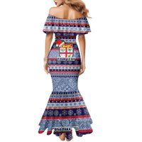 Custom Fiji Christmas Mermaid Dress Fijian Santa and Coat of Arms Mix Tapa Pattern Striped Style LT03 - Polynesian Pride