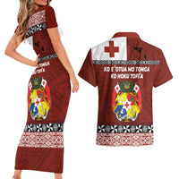 Tongan Culture Couples Matching Short Sleeve Bodycon Dress and Hawaiian Shirt Ngatu Art Tattoo and Emblem of Tonga LT03 - Polynesian Pride