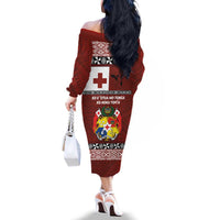 Tongan Culture Family Matching Off The Shoulder Long Sleeve Dress and Hawaiian Shirt Ngatu Art Tattoo and Emblem of Tonga LT03 - Polynesian Pride