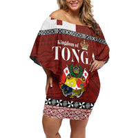 Tongan Culture Family Matching Off Shoulder Short Dress and Hawaiian Shirt Ngatu Art Tattoo and Emblem of Tonga LT03 Mom's Dress Red - Polynesian Pride