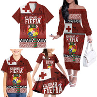 Tongan Christmas Family Matching Off The Shoulder Long Sleeve Dress and Hawaiian Shirt Kilisimasi Fiefia with Ngatu Art Tattoo LT03 - Polynesian Pride