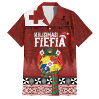 Tongan Christmas Family Matching Off The Shoulder Long Sleeve Dress and Hawaiian Shirt Kilisimasi Fiefia with Ngatu Art Tattoo LT03 Dad's Shirt - Short Sleeve Red - Polynesian Pride