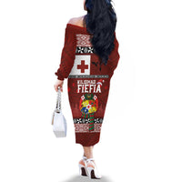 Tongan Christmas Family Matching Off The Shoulder Long Sleeve Dress and Hawaiian Shirt Kilisimasi Fiefia with Ngatu Art Tattoo LT03 - Polynesian Pride