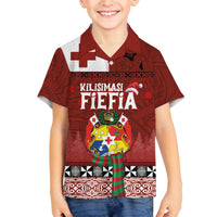 Tongan Christmas Family Matching Off The Shoulder Long Sleeve Dress and Hawaiian Shirt Kilisimasi Fiefia with Ngatu Art Tattoo LT03 Son's Shirt Red - Polynesian Pride