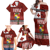 Tongan Christmas Family Matching Off Shoulder Maxi Dress and Hawaiian Shirt Kilisimasi Fiefia with Ngatu Art Tattoo LT03 - Polynesian Pride