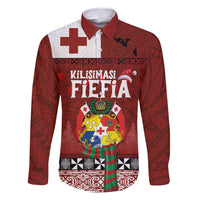 Tongan Christmas Family Matching Off Shoulder Maxi Dress and Hawaiian Shirt Kilisimasi Fiefia with Ngatu Art Tattoo LT03 Dad's Shirt - Long Sleeve Red - Polynesian Pride