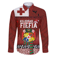 Tongan Christmas Family Matching Puletasi and Hawaiian Shirt Kilisimasi Fiefia with Ngatu Art Tattoo LT03 Dad's Shirt - Long Sleeve Red - Polynesian Pride
