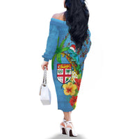 Fijians Iguana Tagimoucia Christmas Family Matching Off The Shoulder Long Sleeve Dress and Hawaiian Shirt Christmas Palm Tree and Hibiscus LT03 - Polynesian Pride