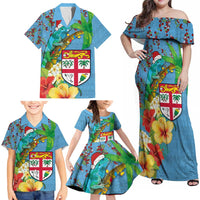 Fijians Iguana Tagimoucia Christmas Family Matching Off Shoulder Maxi Dress and Hawaiian Shirt Christmas Palm Tree and Hibiscus LT03 - Polynesian Pride